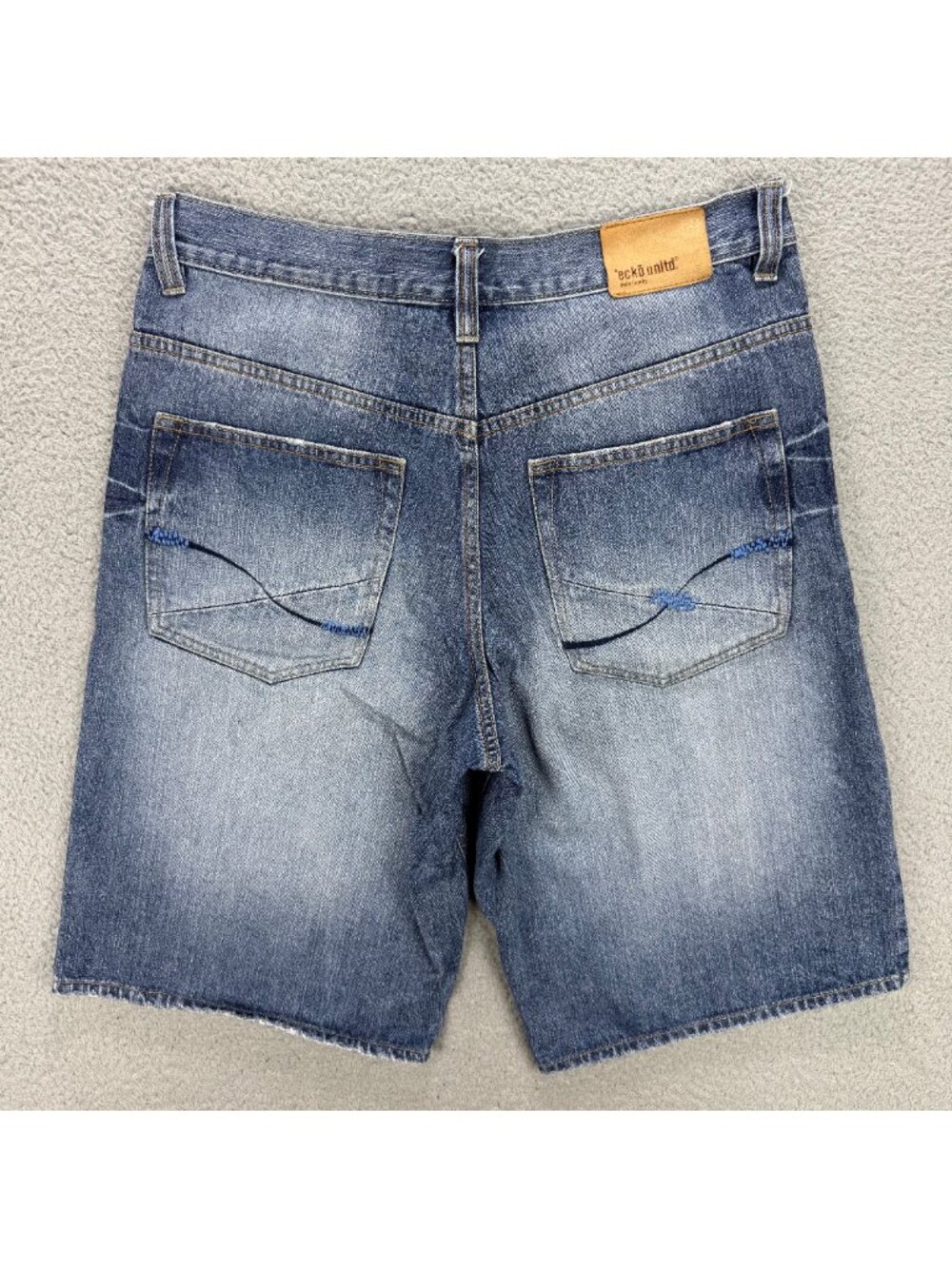 Ecko Unltd Jean Shorts Mens 32 Blue Jorts Skater Faded Whisker Denim Vintage Y2K